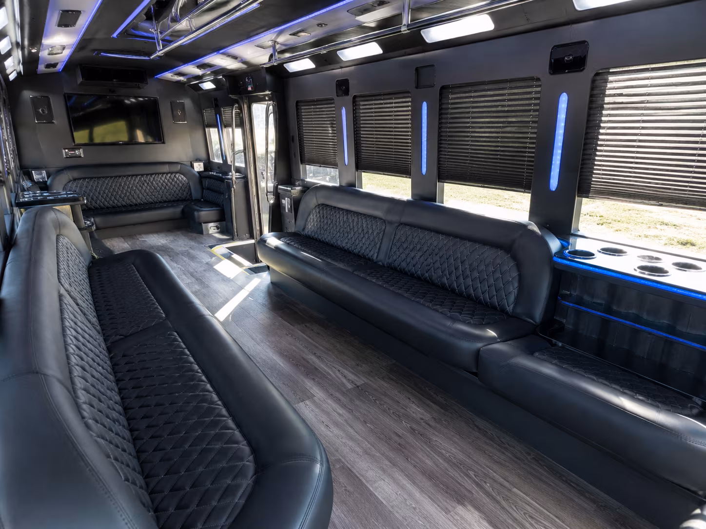 Passenger seating aboard a party bus rental serving Chula Vista