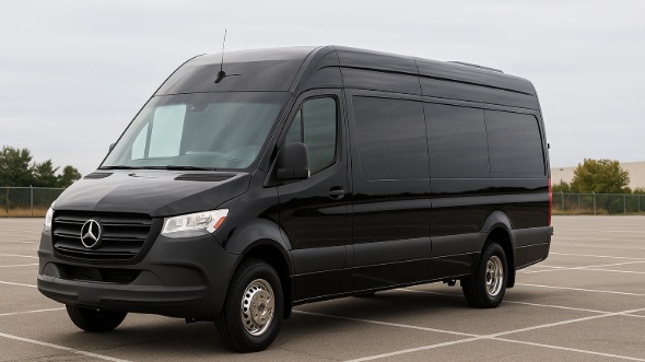 Exterior of Charter Bus Company Santee's 14 Passenger Sprinter Limousine in Santee
