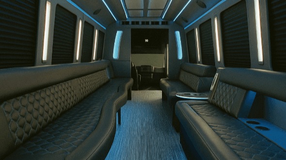 Interior of Charter Bus Company Carlsbad's 25 Passenger Party Bus in Carlsbad