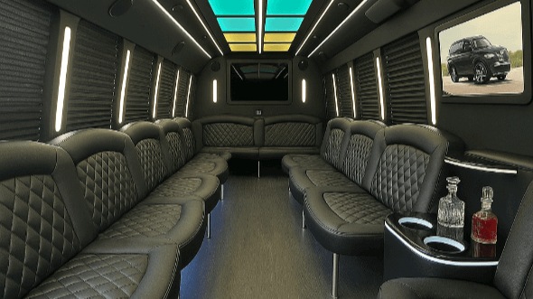 Interior of Charter Bus Company Vista's 30 Passenger Party Bus in Vista