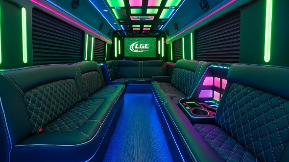 Interior of Charter Bus Company Carlsbad's 40 Passenger Party Bus in Carlsbad