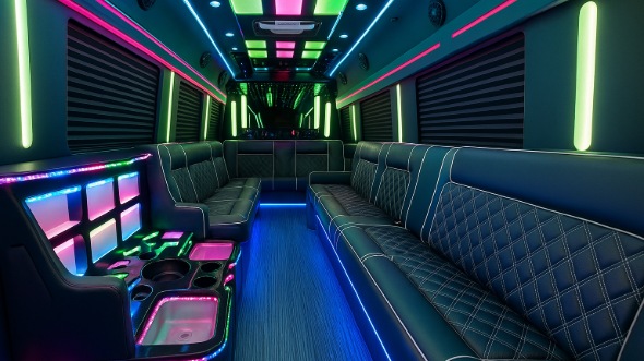 Interior of Charter Bus Company El Cajon's 50 Passenger Party Bus in El Cajon